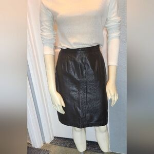 Vtg‎ Y2K Diamond's Paris New York Black Leather Skirt Petite 24" Waist